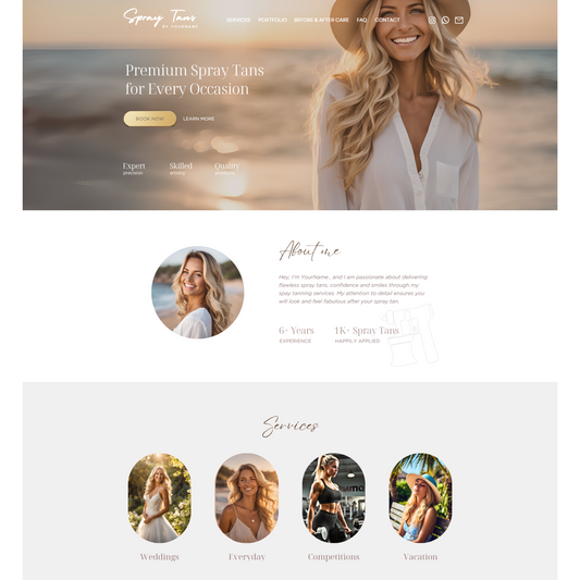 Spray Tan Business Editable Canva Website Template - Classic Glam