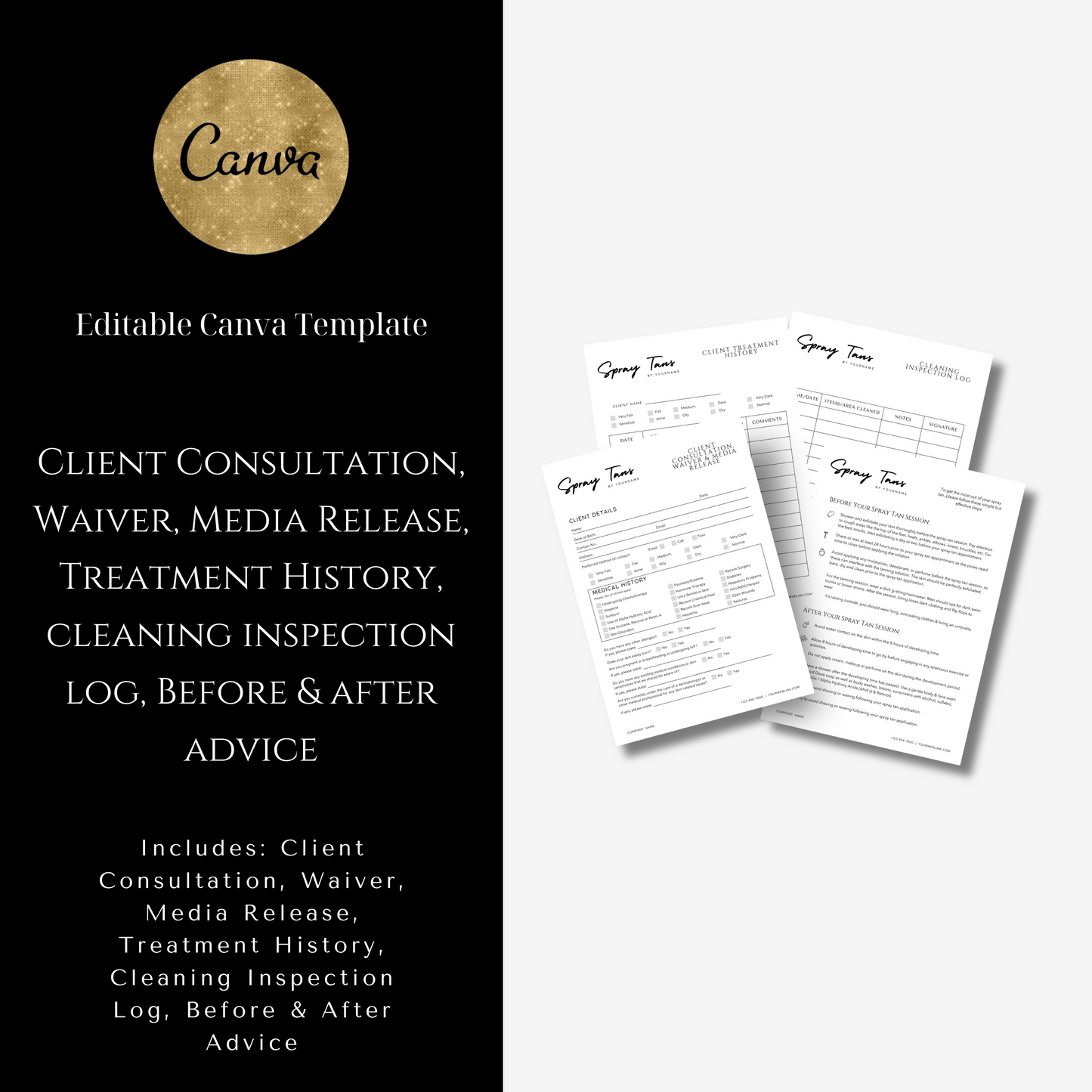 6 Spray Tan Business Operating Forms - Editable Canva Templates